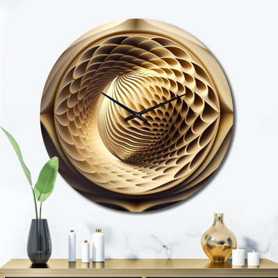 Wall Clock, Gold Geometric Op Art Decor - Op-Art Retro Gold Geometric Dimensions VI