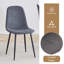 Ensemble de table et de chaises. Une table de salle à manger rectangulaire rétro minimaliste avec un dessus spécialement texturé et des pieds en métal, jumelée à 4 chaises-678613069-678613063