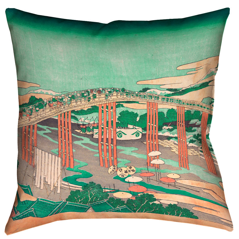 Coussin Katsushika Hokusai, 40 po x 40 po, Vert / pêche
