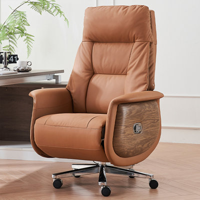 Fauteuil de bureau réglable en cuir véritable argenté + similicuir + acier