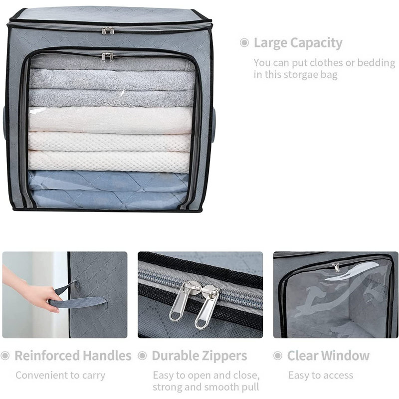 100L Large Capacity Clothes Storage Bag, Foldable Closet Organizers for Comforters, Blankets