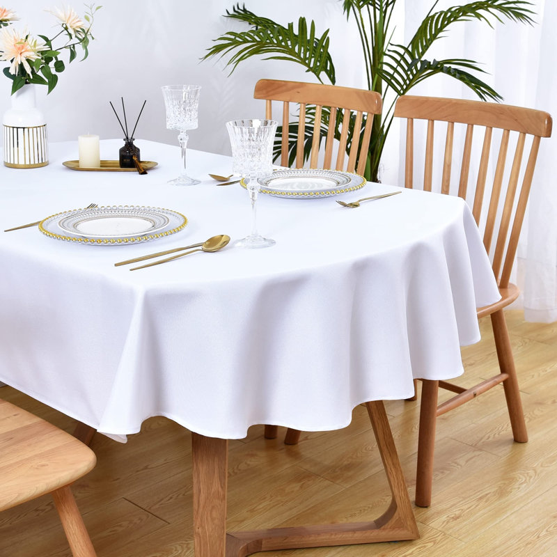 Oval Tablecloth 60 x 102 Inch Washable Fabric Table Cloth Solid White Table Cover,White
