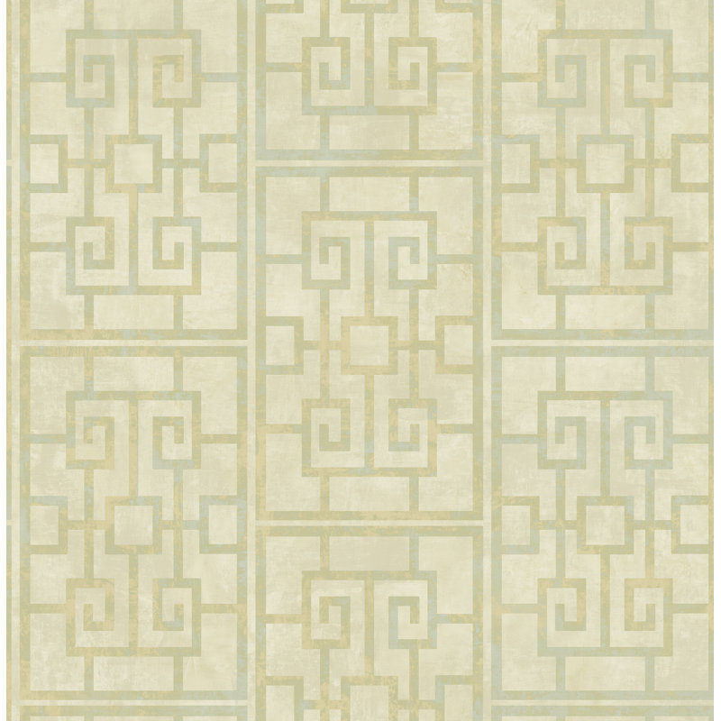 Rouleau de papier peint métallisé 33 pi x 20,5 po Maes Dynasty Lattice, Vert menthe / blanc cassé