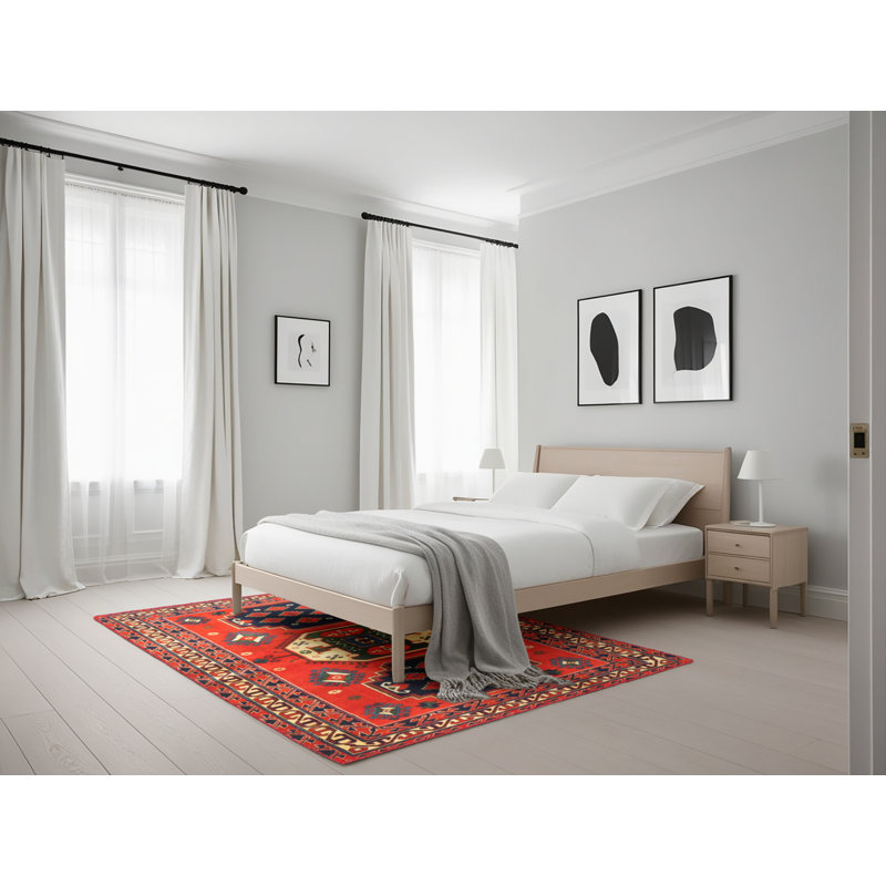 Tapis oriental en laine / polyester tissé à la machine à tisser à la machine / noir / bleu, Rectangle 5 pi x 7 pi