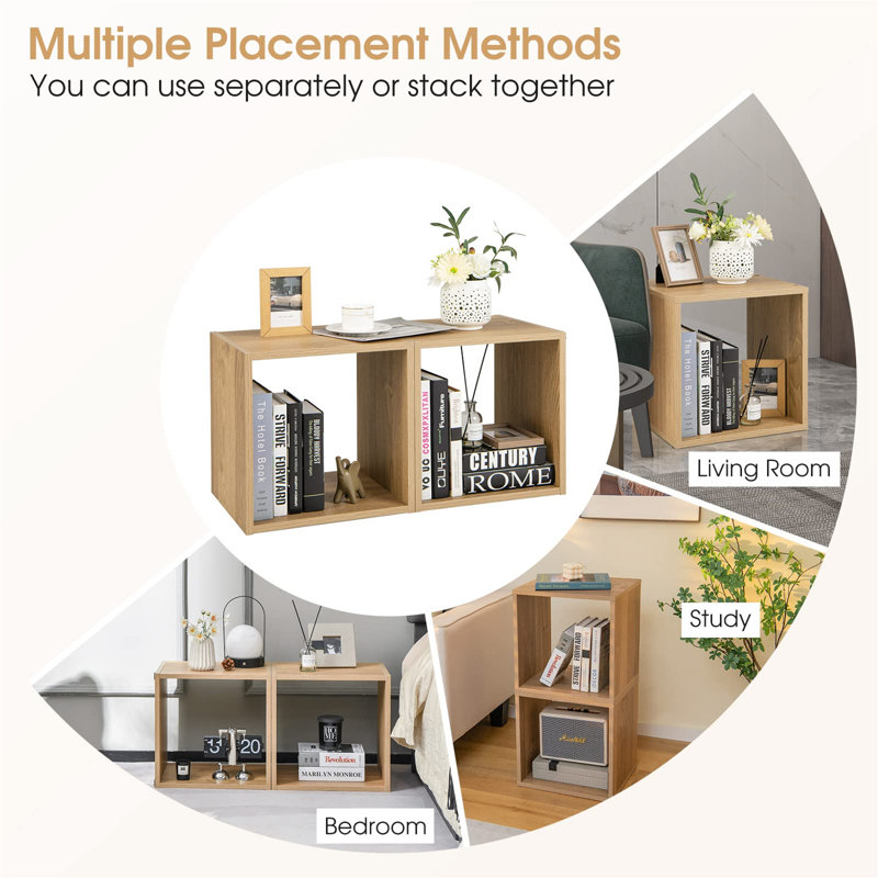 Bedside Table Set Of 2, Stackable Cube Storage Organizer With Anti-Tip Device