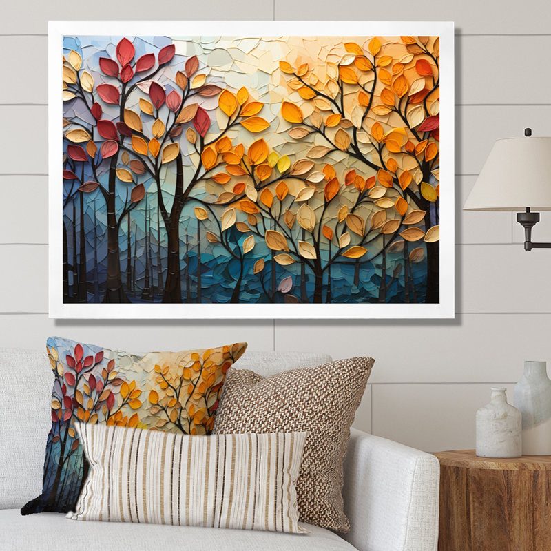 Leaves Autumnal Symphony Patchwork I - Décoration murale feuilles, Cadre photo unique, H 34 po x l 44 po, White