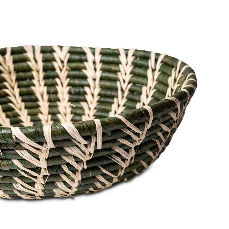 Raffia Stitched Basket, Green