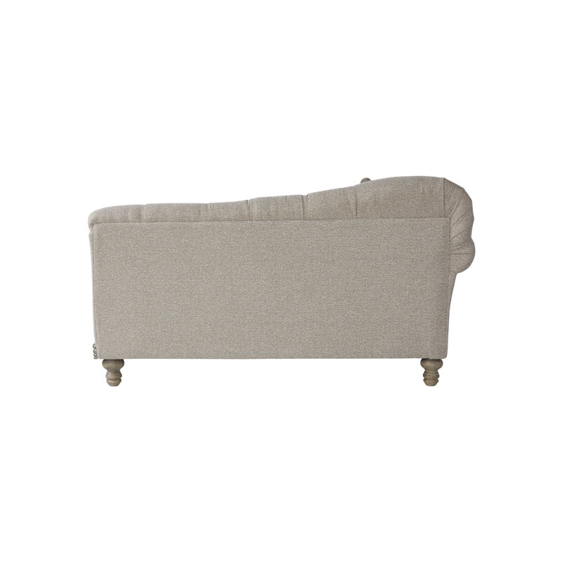 Chaise longue à accoudoir gauche capitonnée Audio, Polyester grès huître