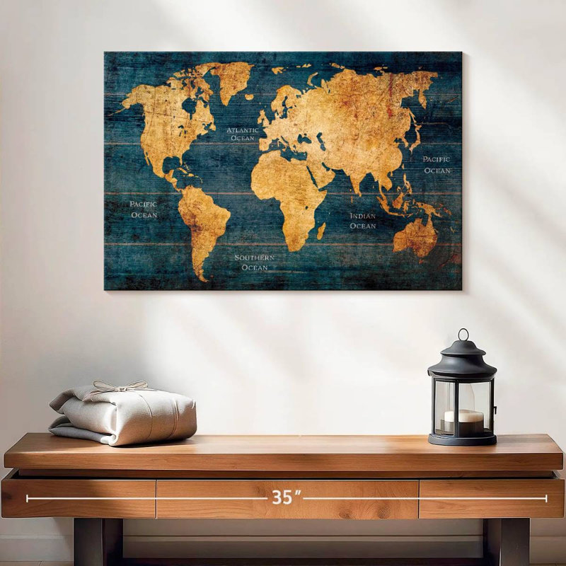 Océan rustique de la carte du monde, H 16 po x l 24 po