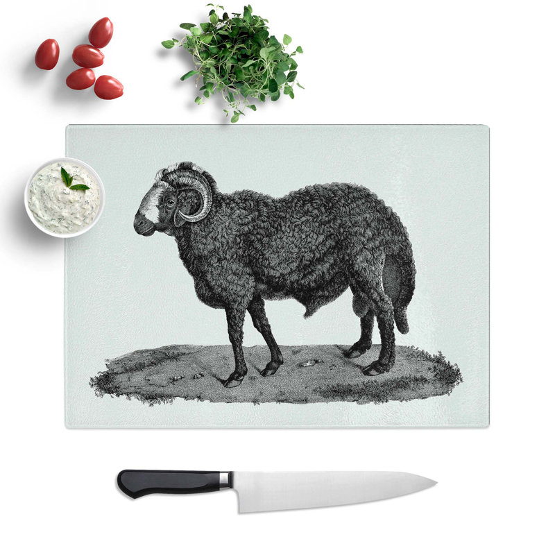 Tempered Glass Sheep Illustration Chopping Board, 39 cm W x 28.5 cm L