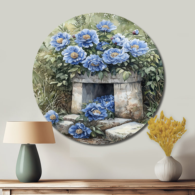 Décoration murale ronde en métal Julliette - pivoines, H 23 po x l 23 po