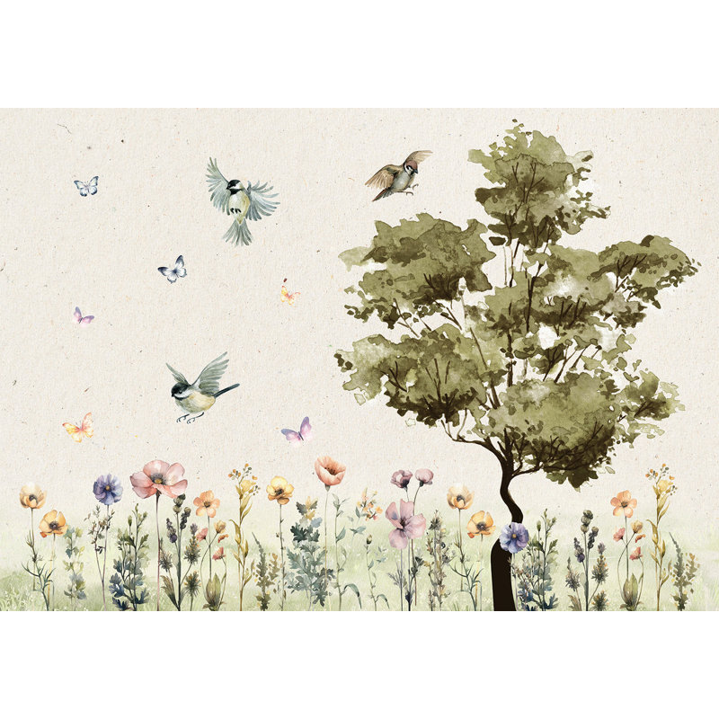 Papier peint pour enfants, fleurs peintes à l'aquarelle, L 177 po x L 124 po