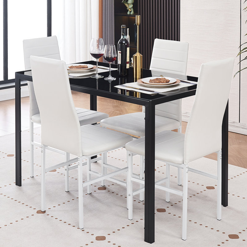 Wilderstein 4 - Person Glass Top Four Leg Dining Set, White