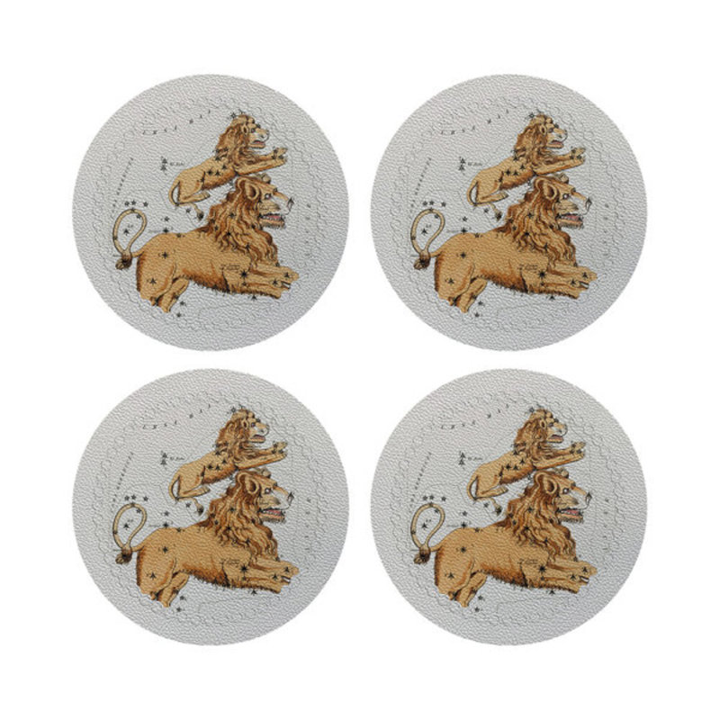 Zodiac Leo Vegan Leather Round Pebble Placemat, White