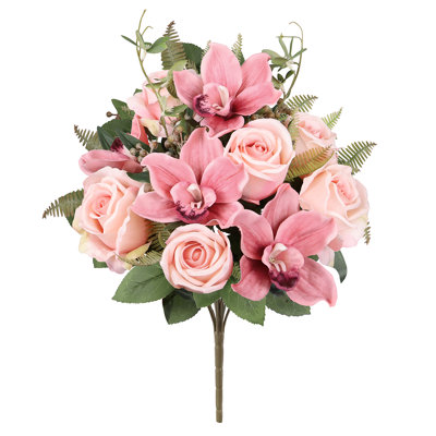 Bouquet de tiges de fleurs artificielles et orchidées roses