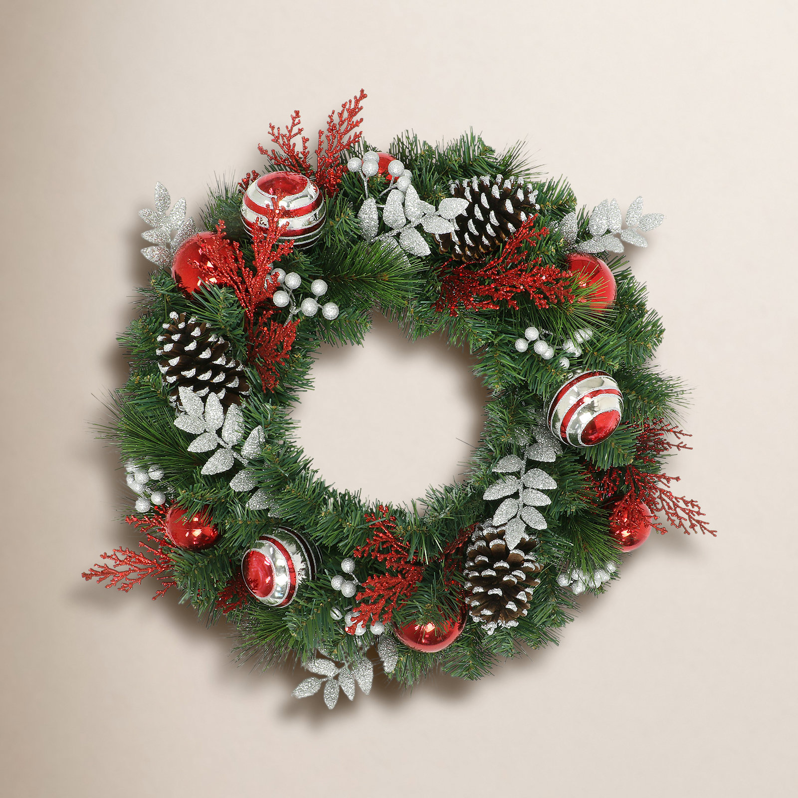 24'' Faux Pine Lighted Wreath