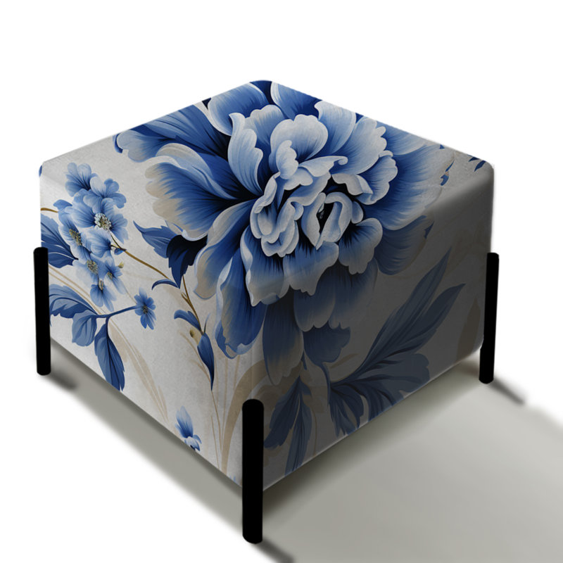 Repose-pieds carré floral bleu Cobalt