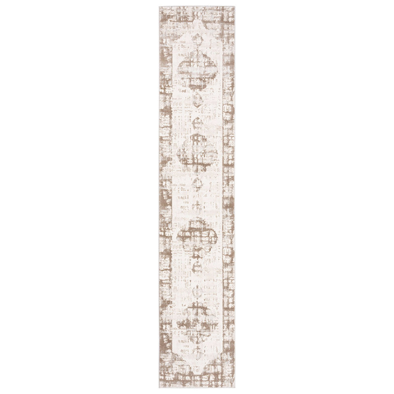 Tapis oriental brun en polypropylène tissé à la machine Brisseyda, Tapis de couloir 2 pi 7 po x 13 pi