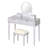 Modern Luxury Dressing Table With Round Mirror, Adjustable Height, 4 Drawers And Stool – Silver Finish