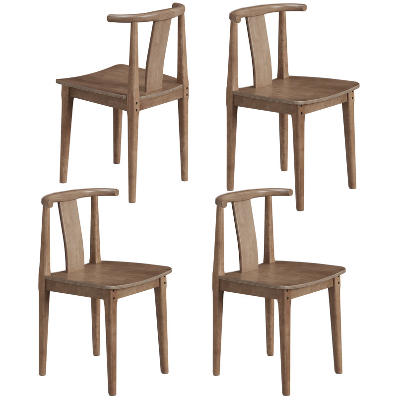 Farmhouse Wood Dining Chairs With Curved Back, 4, Dark Oak