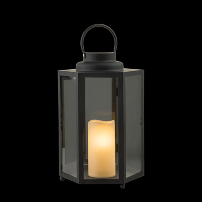 Hexagonal Battery-Operated Metal Lantern With Led Lights