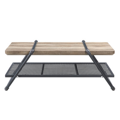 Table basse élégante de style industriel avec finition chêne - accents gris sableux, bois composite pour le rangement à la mode et plateau gris, métal