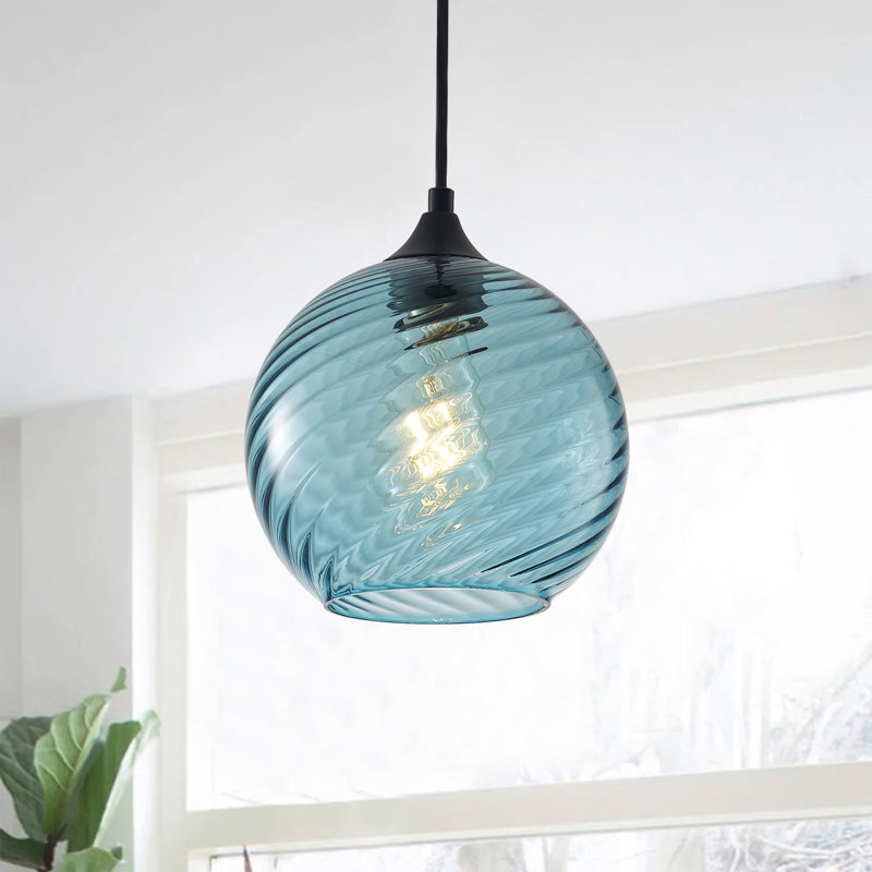 1-Blue dimmable clear glass pendant light, Blue