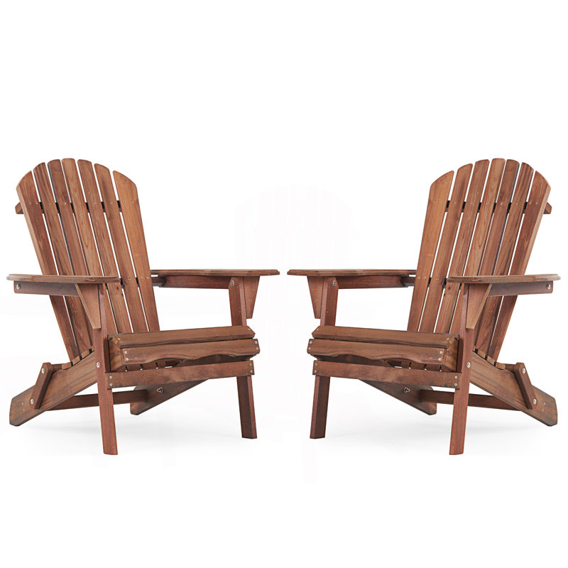 Set Of 2 Outdoor Folding Adirondack Chair, Lounge Patio Chair, Light Brown