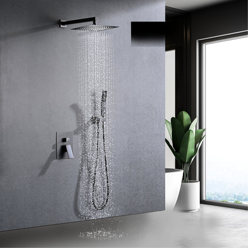 Douche murale avec buse autonettoyante, tête de pluie de 10 po dans un système de robinet portatif en bronze huilé, pluie, robinets et buse