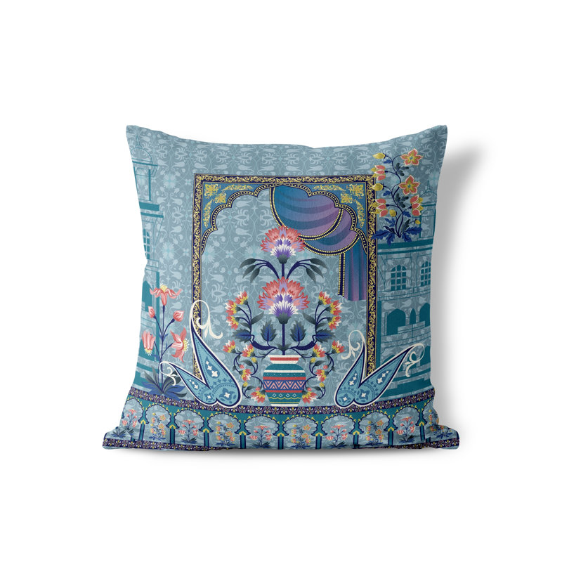 Housse et insert de coussin intérieur / extérieur en polyester Mughal Paradise, 18 po x 18 po, Menthe