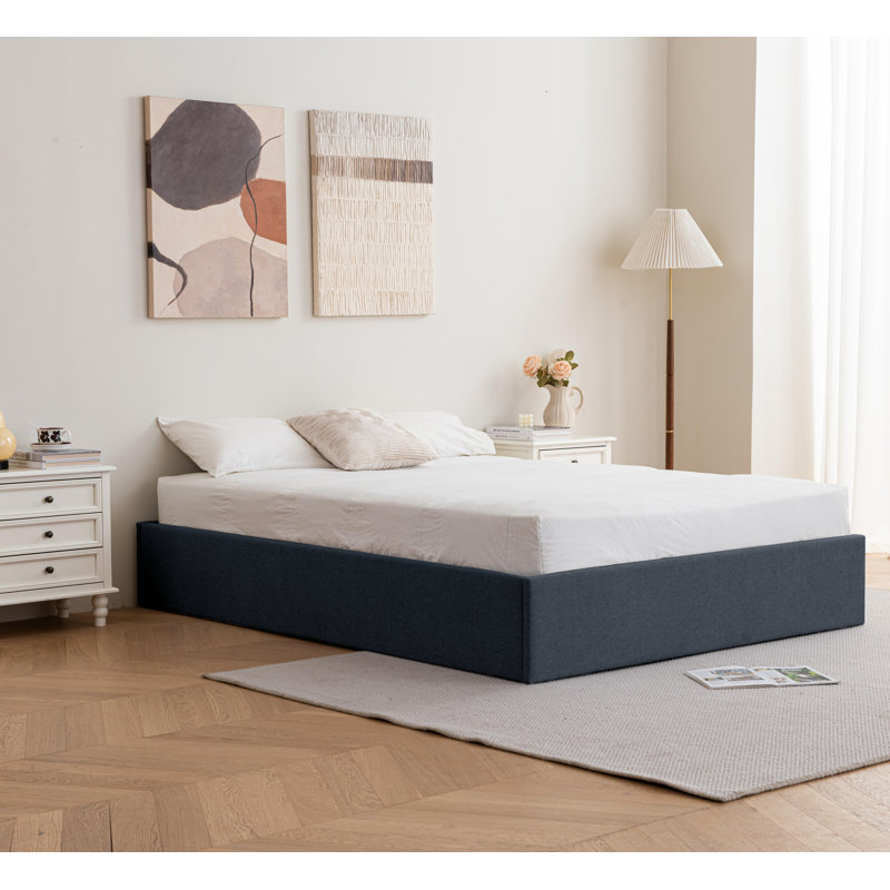 Braud Upholstered Hydraulic Lift Up Storage Bed without Headboard, Full, Gray
