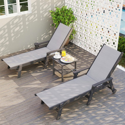 Ensemble de 2 chaises longues d'extérieur pour la piscine, chaise longue de patio en PEHD avec roues, chaise longue pour la piscine, bronzage, pelouse