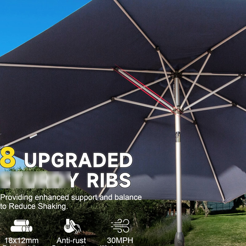 Parasol de patio 9 pi - imperméable, option de réglage simple pour le jardin, la terrasse, la cour arrière, la piscine, la résistance bleu marine, la fonctionnalité d'inclinaison pratique