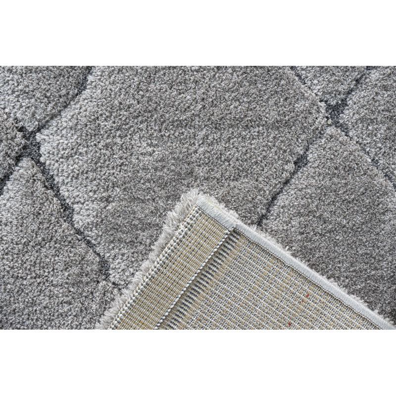 Tapis géométrique gris en polypropylène tissé à la machine, Rectangle 6 pi 7 po x 9 pi 6 po