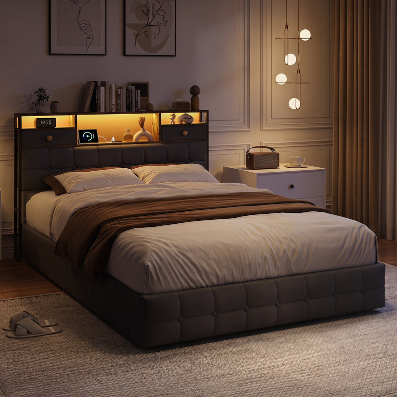 Storage Bed, Grey, European Kingsize (160 x 200 cm)