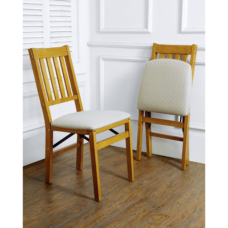 Stakmore Arts and Crafts Folding Chair, Oak Frame with Blush Fabric, Oak