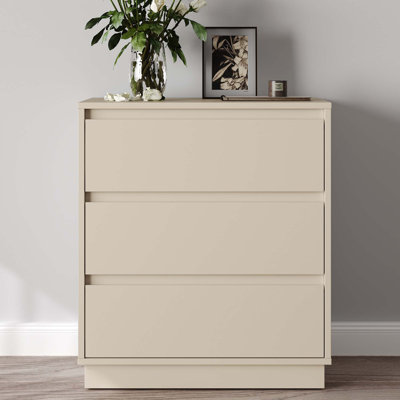 Modern Wide Nightstand with 3-Drawer Storage and Hidden Pull System