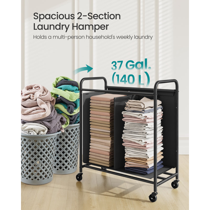 2-Section Laundry Sorter, Laundry Hamper With Wheels, Rolling Clothes Hamper Cart With Large Capacity And Removable Bags, For Laundry Room, Bedroom, Bathroom