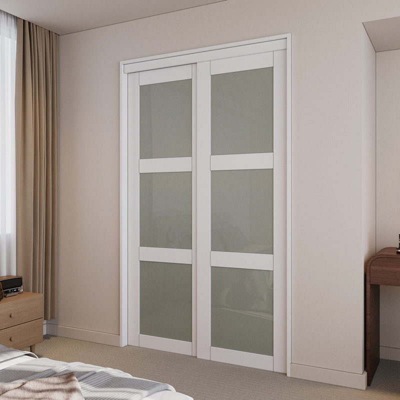 48 in. x 80 in. White Tempered Frosted Glass Sliding Closet Door