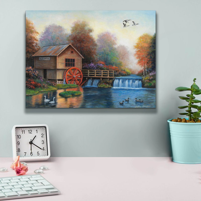 August Grove «Autumn at the Old Mill» par John Zaccheo, art mural sur toile, 24 po x 20 po, H 12 po x l 16 po x P 0,75 po