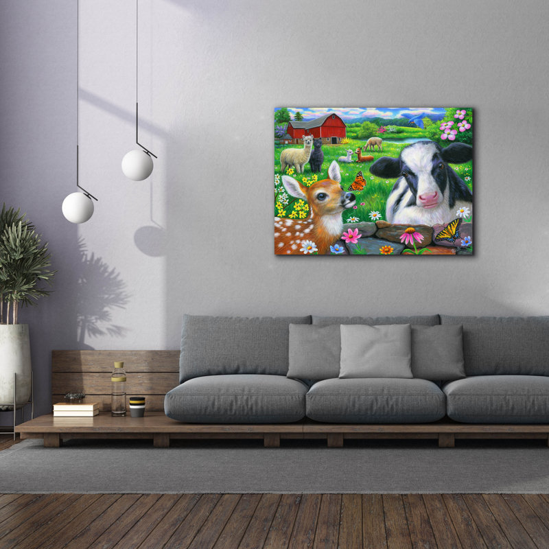 «Friends At The Farm» par Bridget Voth, H 40 po x l 54 po x P 1,5 po