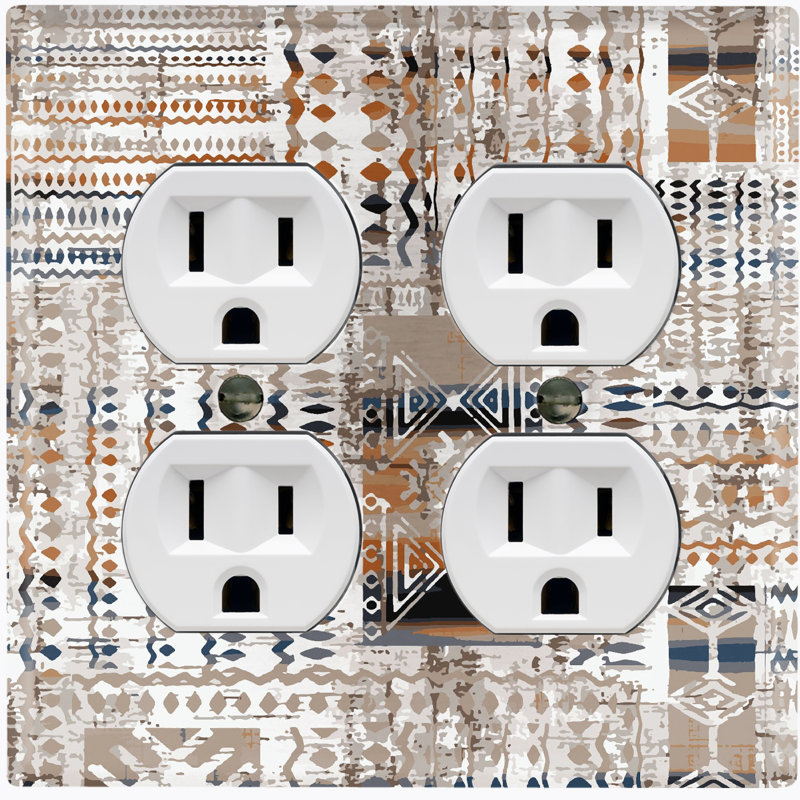Metal Light Switch Plate Outlet Cover (Tribal Marking Pattern Gray - Double Duplex)