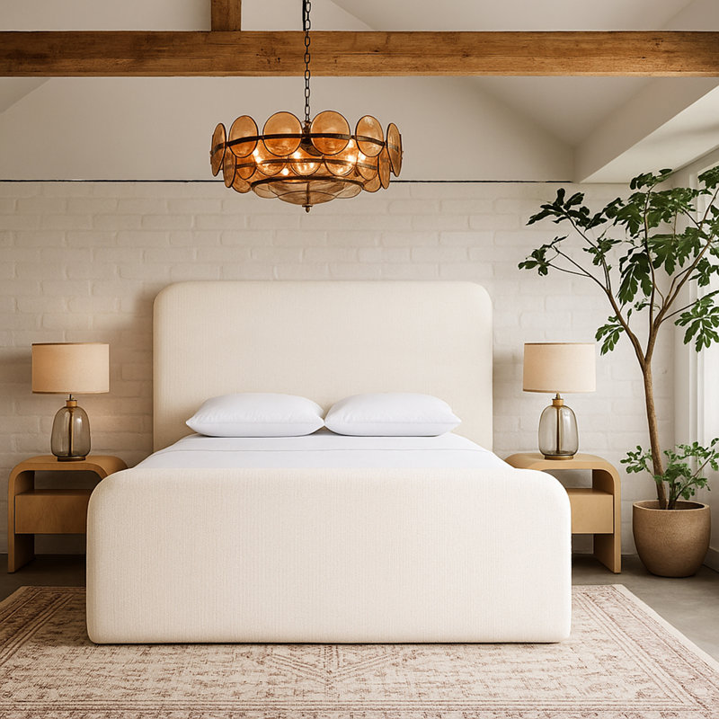 Lit tapissier en tissu texturé Fira Daliah, Cream Linen Textured Fabric, King