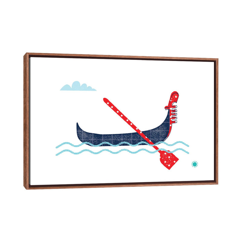 Gondole - impression d'art graphique, Toile avec cadre brun, H 18 po x l 26 po x P 1,5 po, Pas de tapis