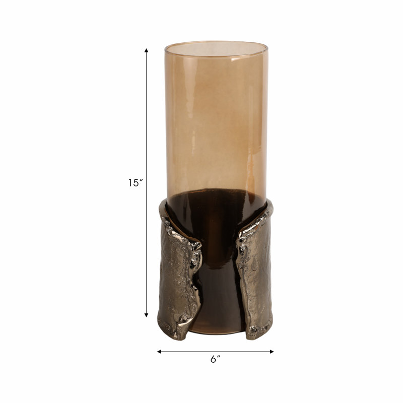 Sagebrook Home 12" Maputo Medium Candle Holder Glass, Brown, 15" H x 6" W x 6" D