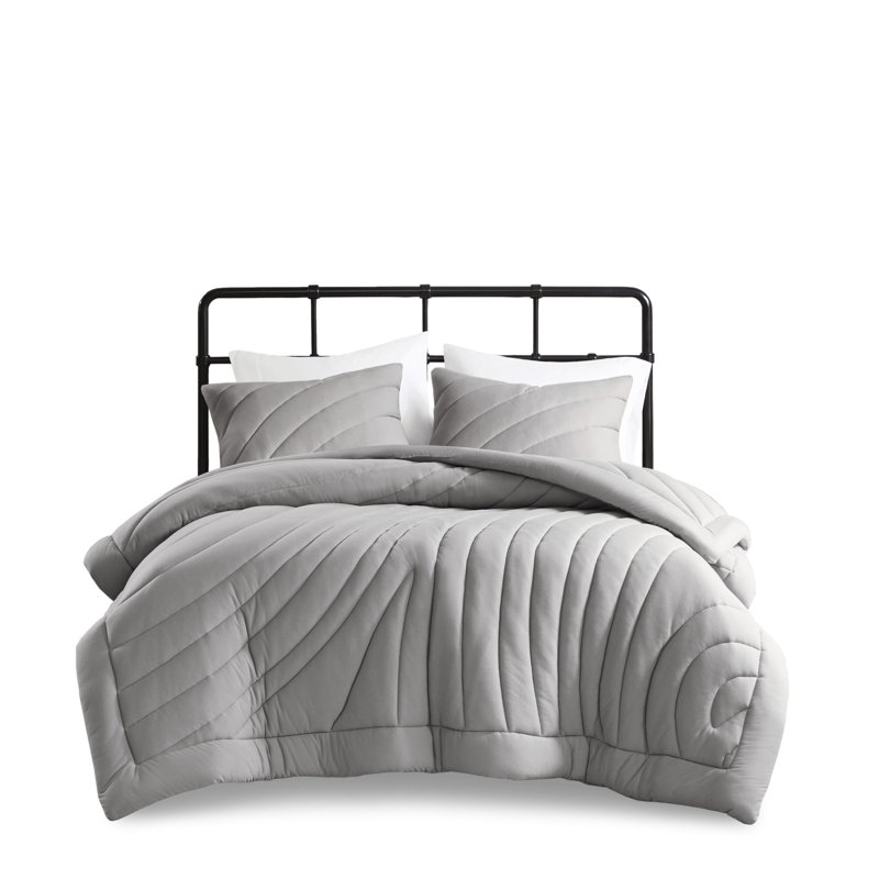 3 édredons double / grand Puffy, style gris, rembourrage de 350 g / m², -, lavable à la machine, contient et 2 taies décoratives, étiquetées, incluses