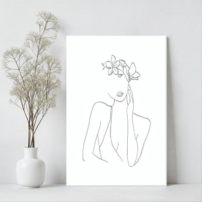 1Pc Framed Canvas Poster Print Female silhouette, floral mask, minimalist line art style Wall Art Wall Pediments, Wall Decor, Perfect for Room Decor L