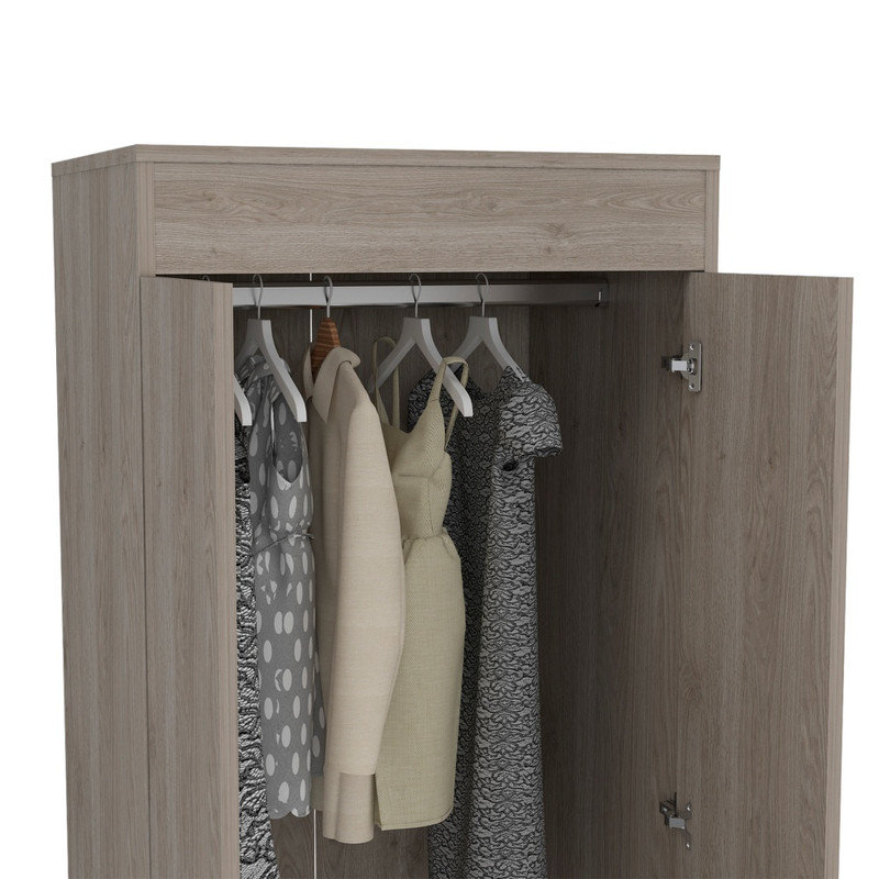 Armoire autoportante à 2 portes gris clair avec amplement d'espace de rangement pour la chambre à coucher, Brun