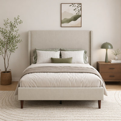 Linen Cloth High Headboard Platform Bed