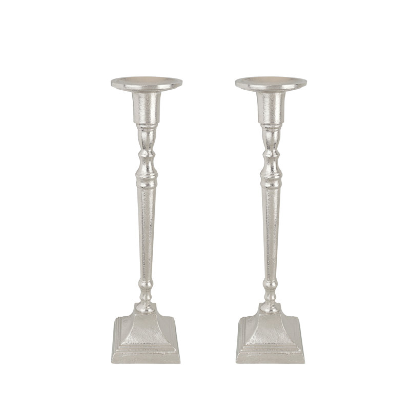 Nickel Finish Aluminum Tabletop Candlestick Set of 2